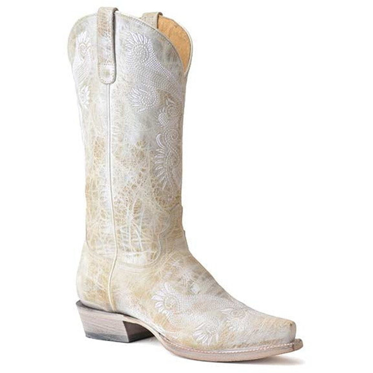 Women's Roper White Wedding Leather Boots Handcrafted White 09-021-7619-8408 WH