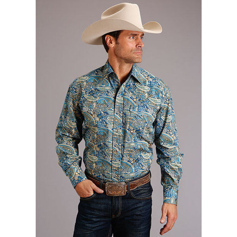 Men's Stetson Shirt Snap 2 Pocket Print Fall Paisley - Blue 11-001-0425-6062 BU