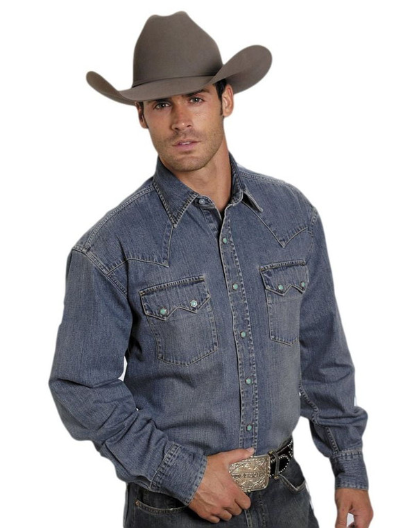 Stetson Western Shirt Mens Denim Classic L/S Blue 11-001-0465-0031 BU