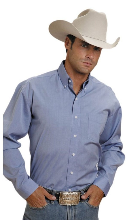 Western Shirt Mens L/S Solid Button Blue 11-001-0566-0041 BU