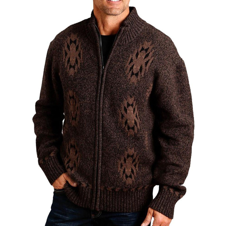 11-014-0120-7038 Stetson Brown Aztec Full Zip Sweater