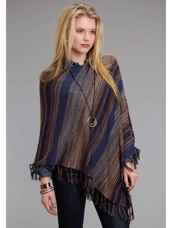 Stetson 0539 Asymmetrical Scoop Neck Knitted Poncho Blue 11-027-0539-0735 BU