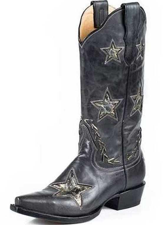 Stetson Western Boots Womens Star Black Gold 12-021-6105-0921 BL