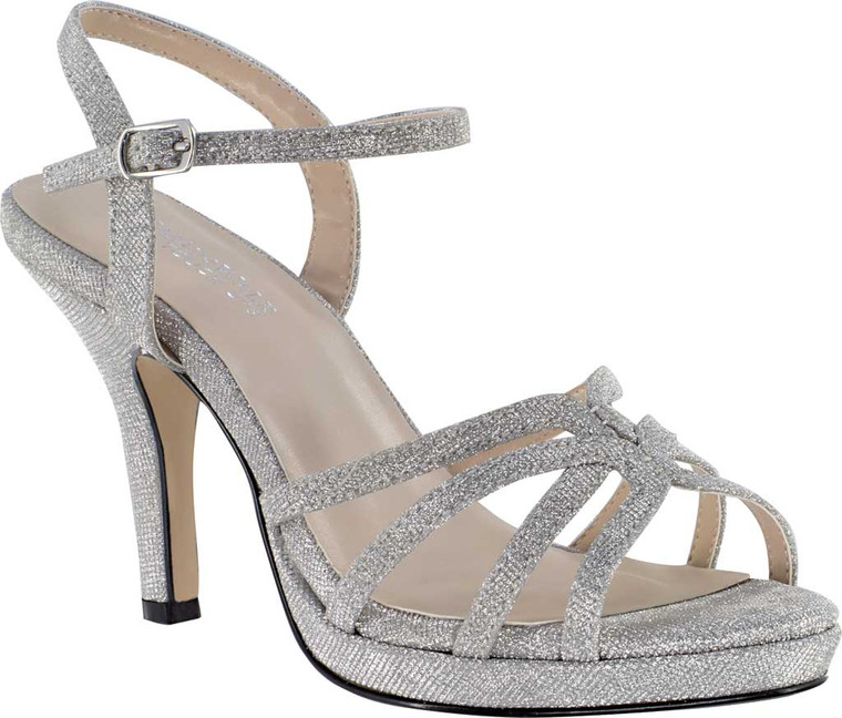 Women's Touch Ups Mae Heeled Strappy Sandal Silver Glitter Synthetic 12 W