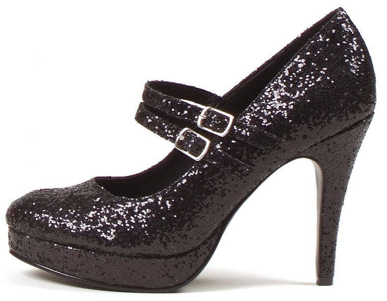 421-JANE-G, 4" Double Strap Glitter Mary Jane Shoes 7