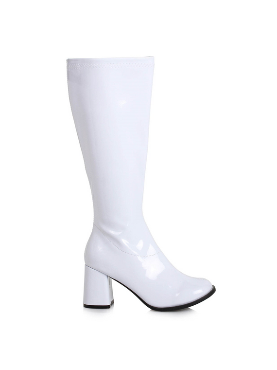 Womens 3" Wide Width White Gogo Boots with Zipper Size -6