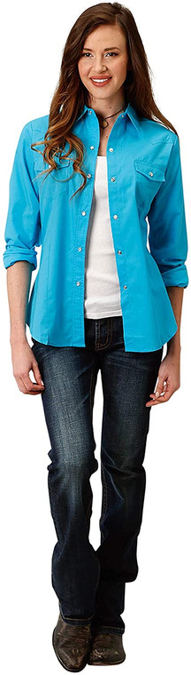 Roper Womens in-Stock SnapSolidColor Broadcloth Long Sleeve Shirt X-Large