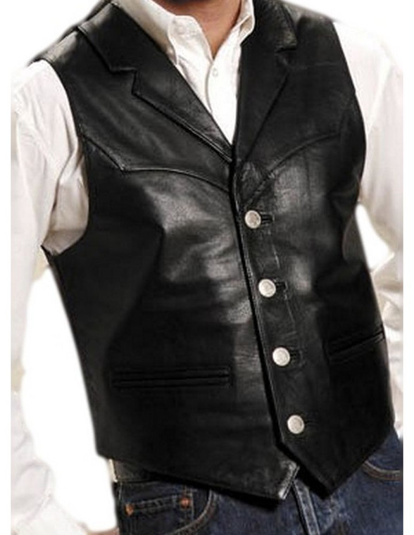 Roper Western Vest Mens Leather Vest Button Black 02-075-0510-0503 BL Size-2XL