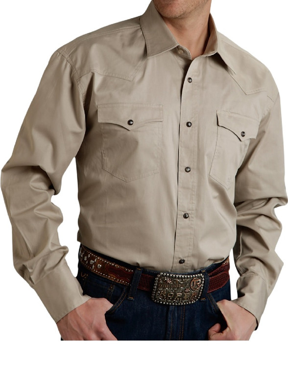 Roper Western Shirt Mens L/S Snap Solid Parchment Size- Large