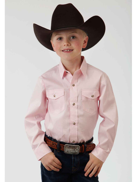 Roper Boy's Long Sleeve Poplin Shirt Solid Poplin Western Pink   Size -M