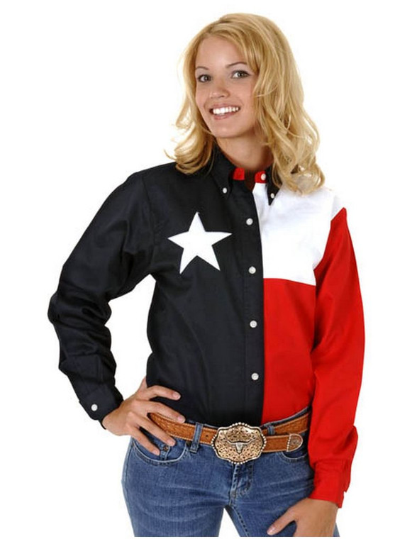 Roper Western Shirt Womens L/S Texas Flag Navy 03-050-0185-0201 NA Size - Large