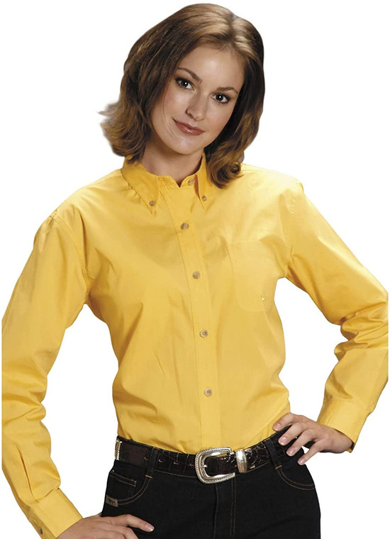Roper Womens Amarillo Solid Button-Down Poplin Shirt Plus Yellow Size- XL