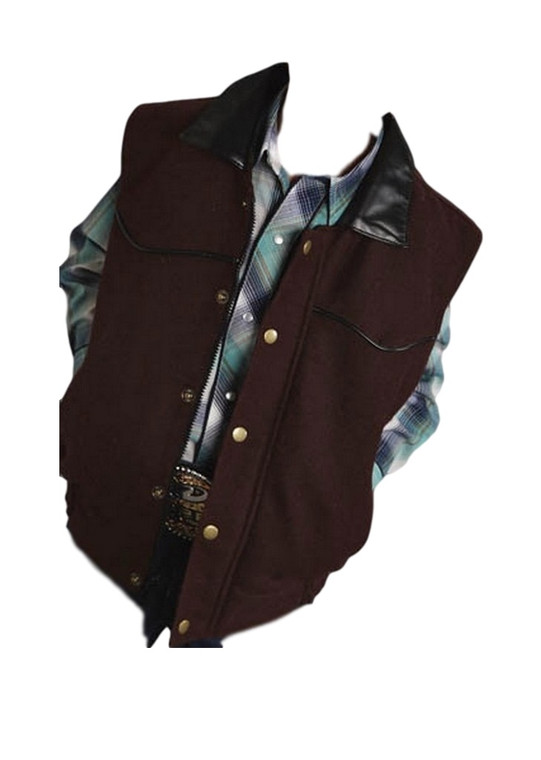 Roper Western Vest Boys Zip Faux Leather Brown  Size- Large