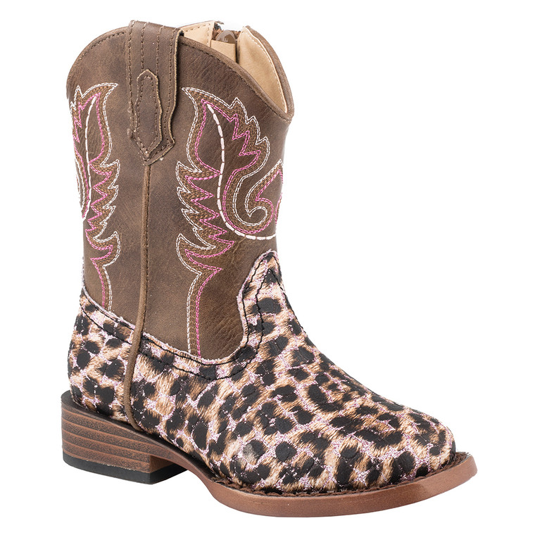 Roper Footwear Boys Toddler Pink Glitter Leopard Square Toe Cowgirl Boot 8 Toddler Size-8