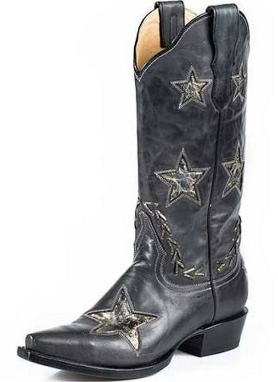 Stetson Western Boots Womens Star Black Gold Size- 6H