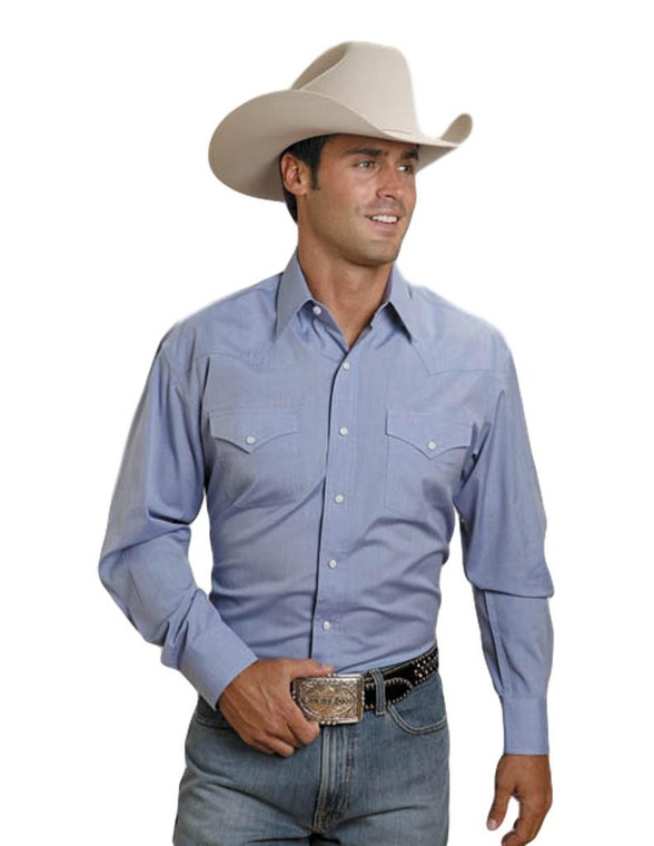 Stetson Western Shirt Mens L/S Snap M Blue Size- M