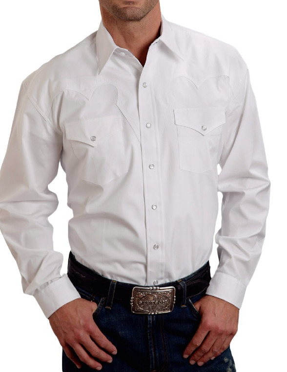 Stetson Western Shirt Mens Snap Solid L/S White Size-XL