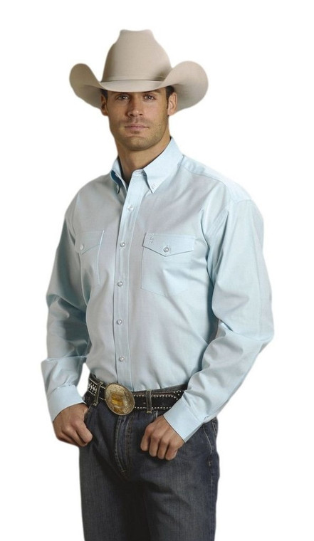 Stetson Western Shirt Mens L/S Button Aqua  Size-XL