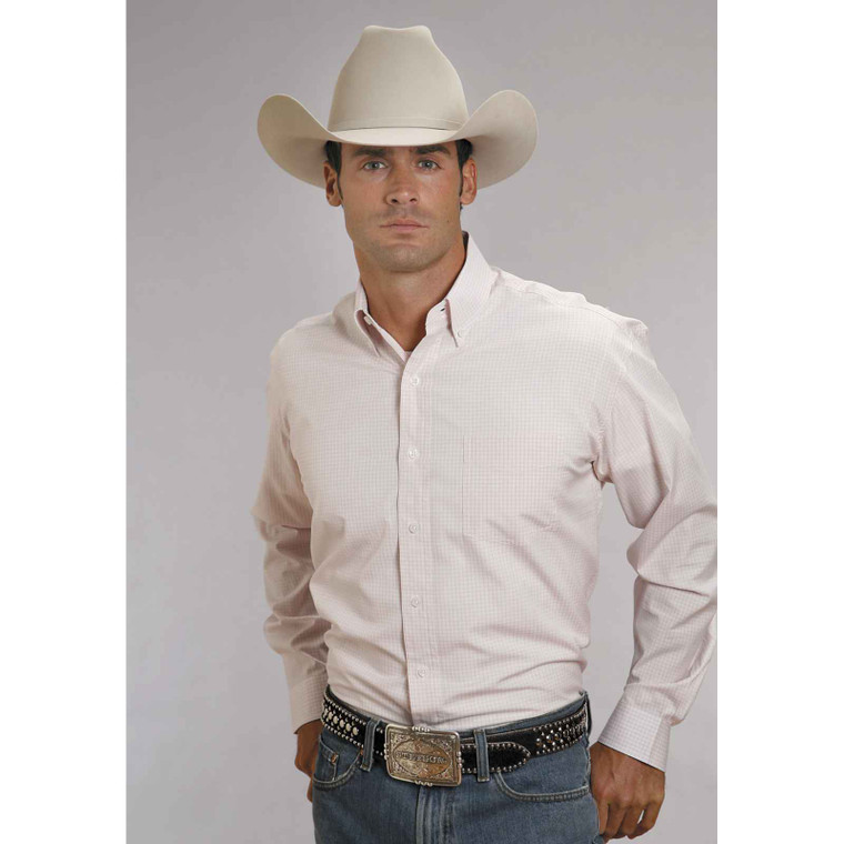 Stetson Western Shirt Mens L/S Button Plaid Pink Size-L