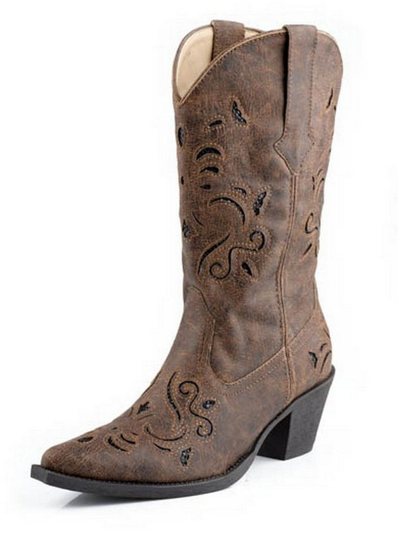 Roper Western Boots Womens Glitter Brown Black  Size-7