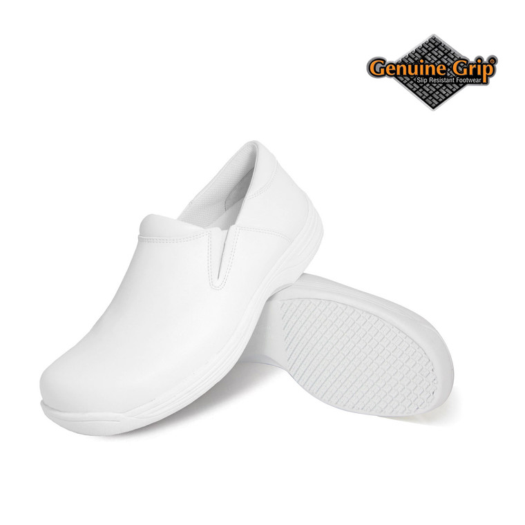 Men's Genuine Grip Footwear Slip-Resistant Slip-On Work Shoes (White,Size-11W)