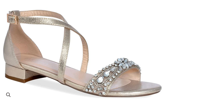 Paradox London - Champagne Shimmer Low Block Heel Sandals with Stones, Champagne, Size- 7.5