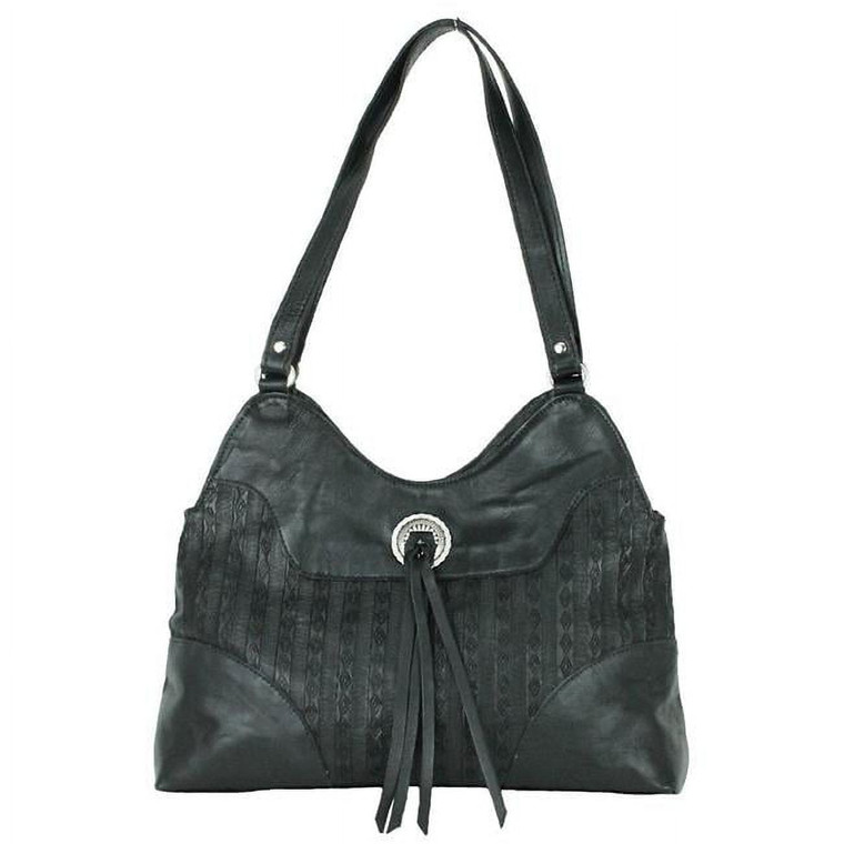 American West 2820519 Southern Style Basket Weave Multi-Compartment Shoulder Bag, Black