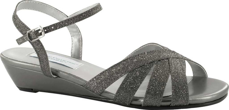 Women's Dyeables Emma Wedge Sandal Pewter Glitter, Size  6.5 W