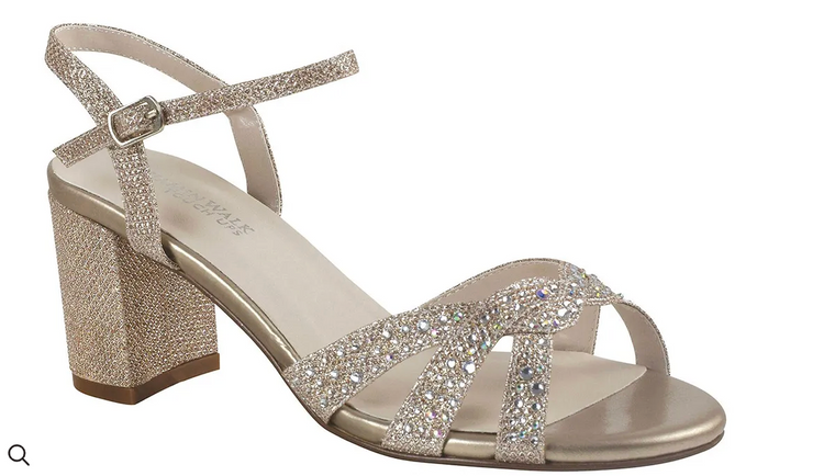 Touch Ups Champagne Shimmer Low Block Heel Sandals. Champagne, Size - 9