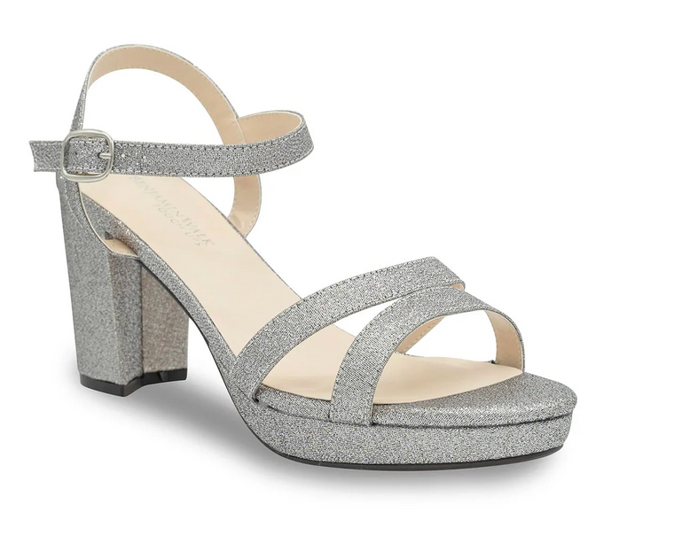 Touch Ups Harmon Pewter Glitter Block Heel Open Toe Platform Sandals, Size 5