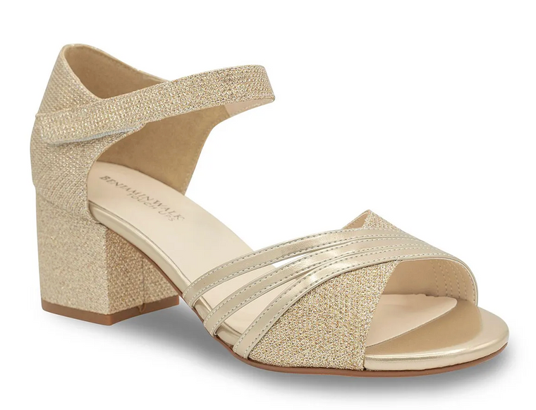 Touch Ups Foster Champagne Metallic Low Block Heel Sandals, Size 8.5M