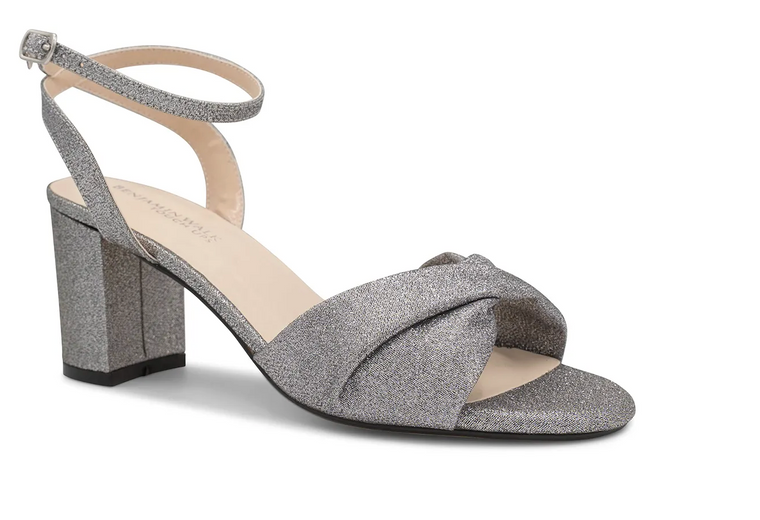 Touch Ups Hope Pewter Shimmer Low Block Heel Sandals, Size 9.5W