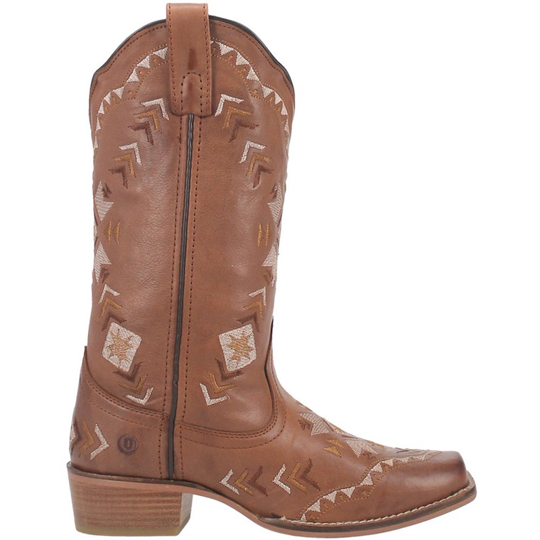 Dingo Womens Mesa Embroidery Square Toe Boots Mid Calf Low Heel 1-2", Tan 9.5 M