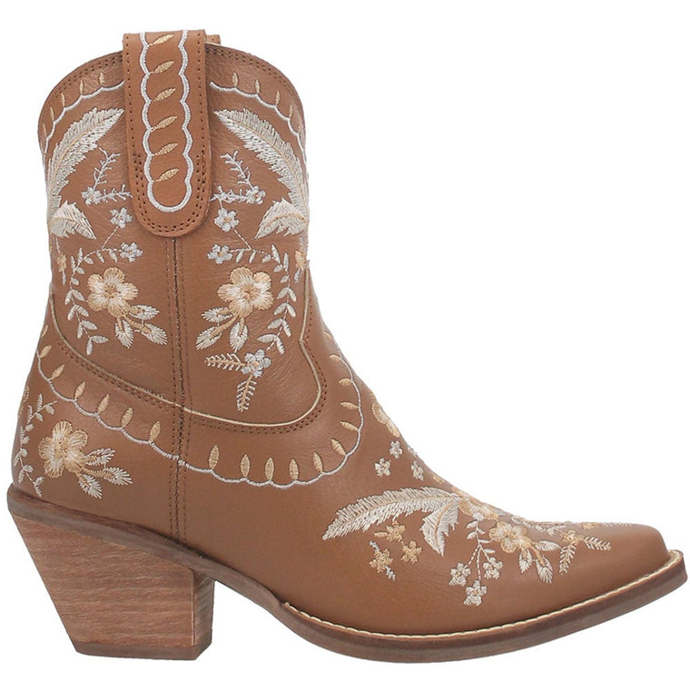 Dingo Womens Primrose Embroidered Floral Snip Toe Casual Boots Ankle Mid Heel 2-3", Brown - Size 8 M