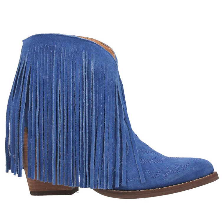 Dingo Womens Tangles Fringe Snip Toe Pull On Casual Boots Ankle High Heel 3" & Up, Blue - Size 7 M