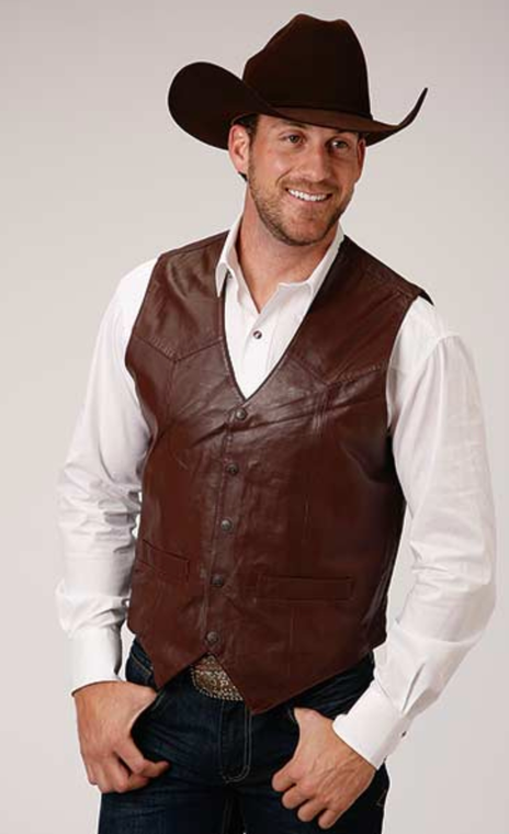 Mens Brown Lamb Nappa Leather Vest, Brownm 2XL