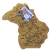  Extremely durable bamboo cutting board in the shape of the State of Michigan with a laser engraved graphic of Michigan iconic landmarks.