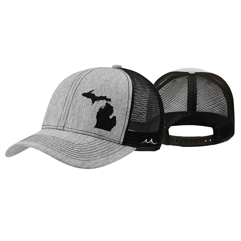 black and gray trucker hat