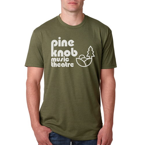 Short sleeve heathered t-shirt w/ a printed Pine Knob Music Theatre logo graphic on center chest.