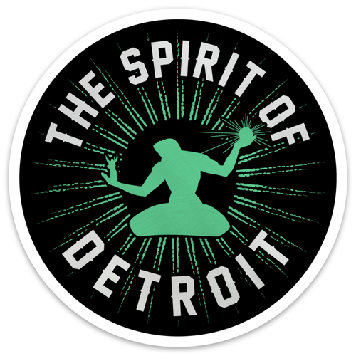 4" kisscut decal made from durable vinyl with printed Spirit of Detroit graphic.