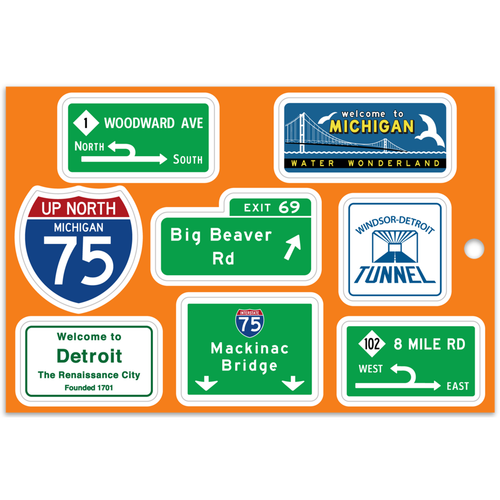 MI Culture Michigan Interstate Signs Sticker Sheet