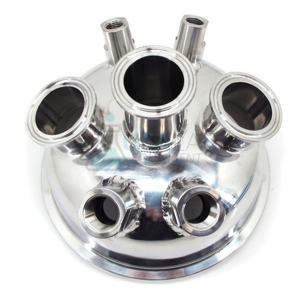 6" Hemispherical Lid - 3x 1.5" TC - 2x 1/2" FNPT - 2x 1/4" FNPT - SS304