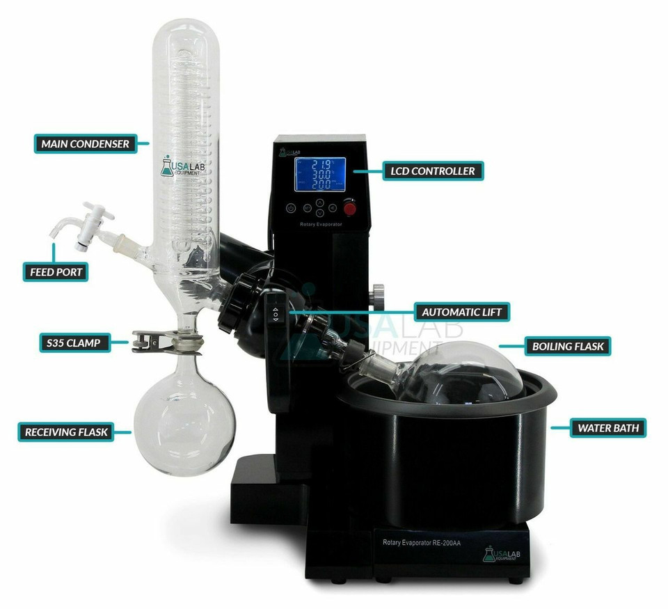 USA Lab 2L Rotary Evaporator Turnkey Rotovap RE-200A w/ Vacuubrand MZ 2C NT USA Lab 2L Rotary Evaporator Turnkey Rotovap RE-200A w/ Vacuubrand MZ 2C NT