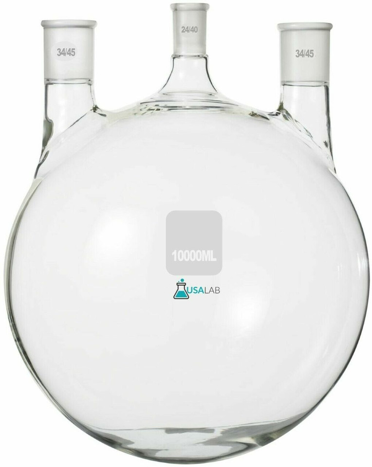 10L Round Bottom Boiling Flask - 3 neck 1 - 24/40 and 2 - 34/45