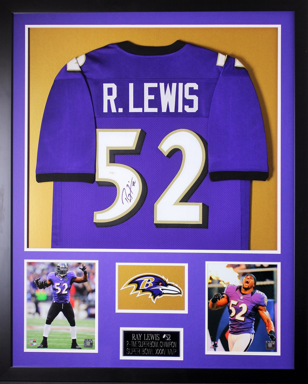 Ray Lewis Autographed and Framed Black Ravens Jersey