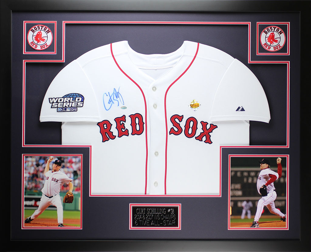 Curt Schilling Autographed and Framed White Boston Red Sox Jersey
