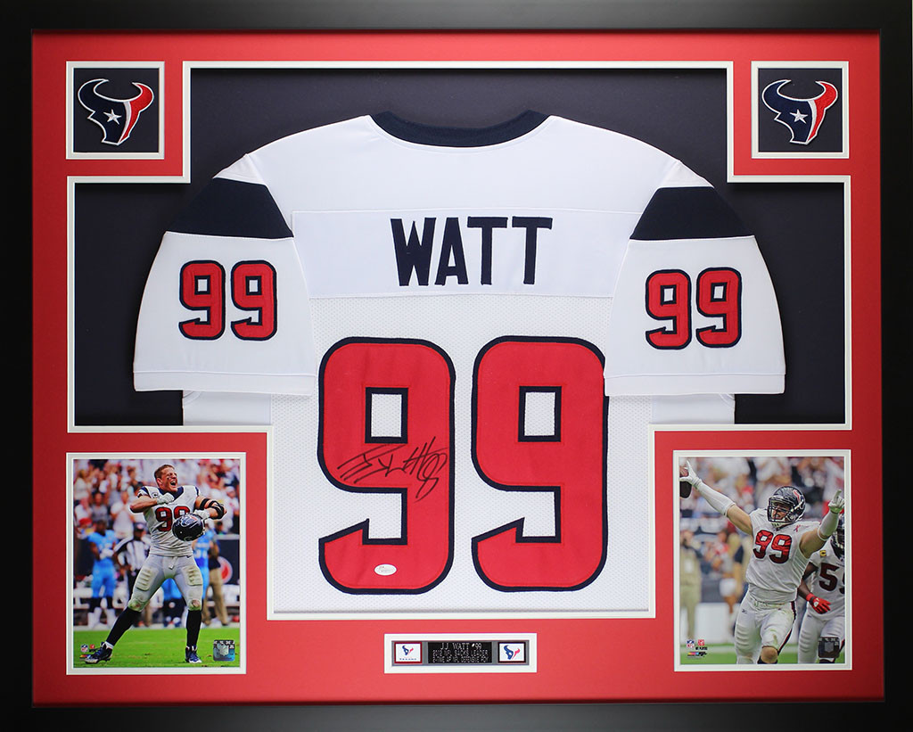 JJ Watt Autographed and Framed White Texans Jersey