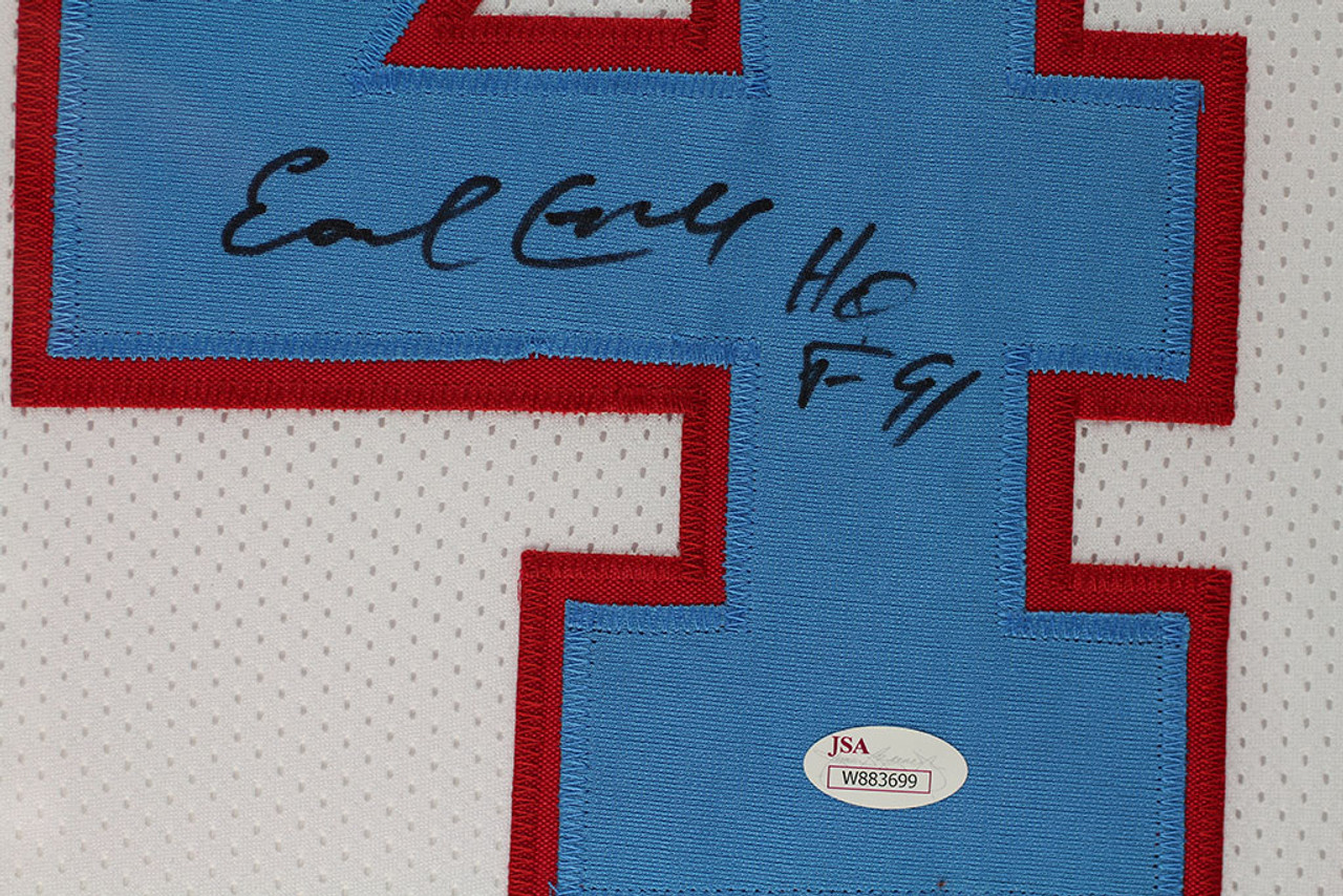 Earl Campbell Autographed HOF 91 and Framed White Oilers Jersey