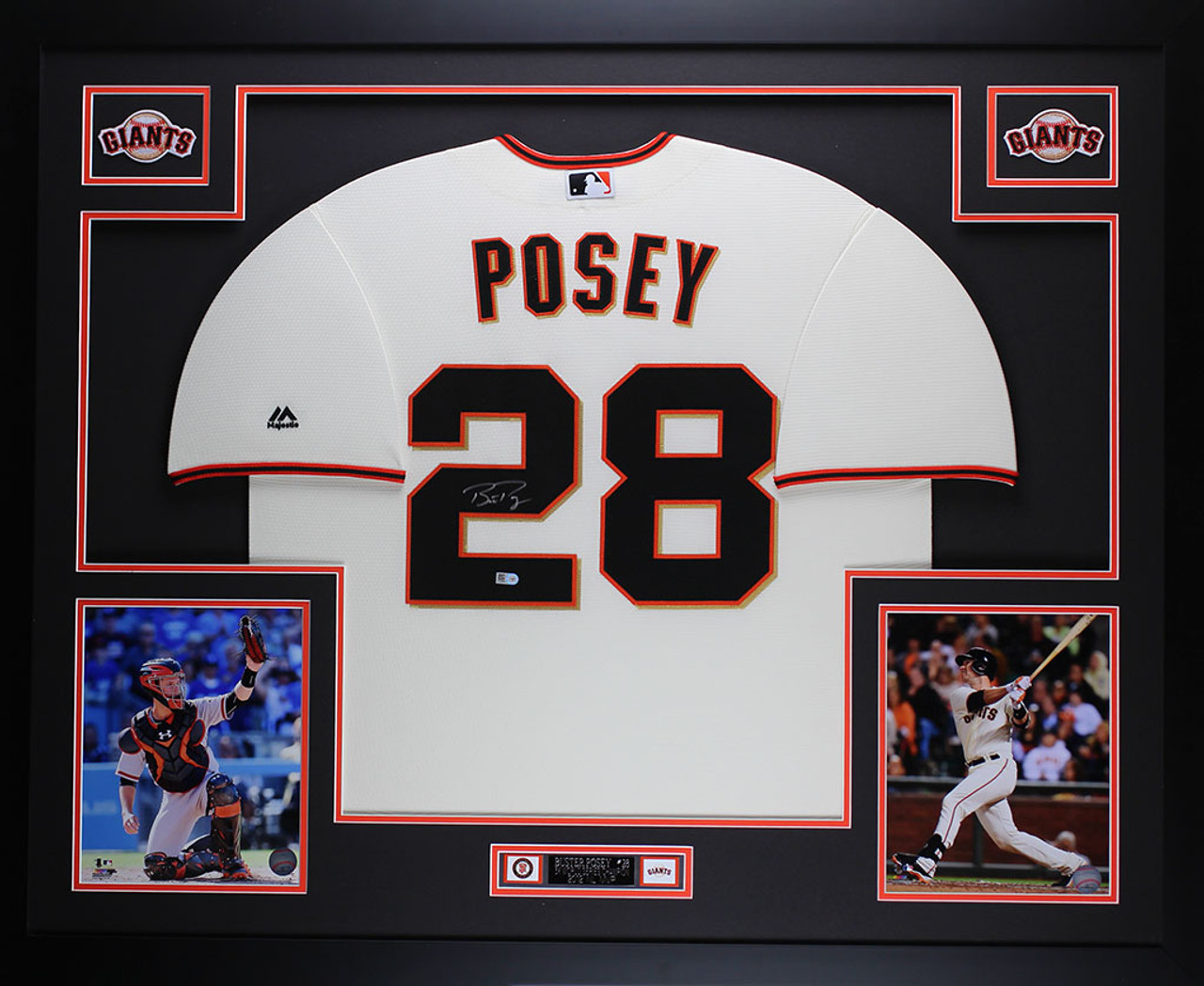 Buster Posey Autographed and Framed Cream Majestic Giants Jersey