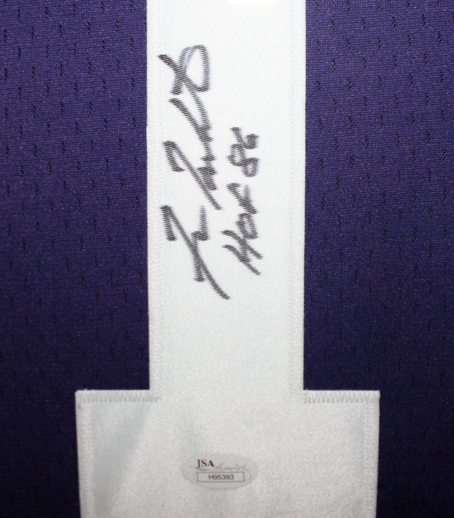 Fran Tarkenton Autographed HOF 86 and Framed Purple Vikings Jersey